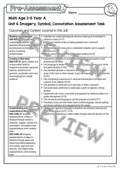 Multi Age 3-6 Year A English Pre- and Post-Assessment Unit 4 Imagery, symbol and connotation