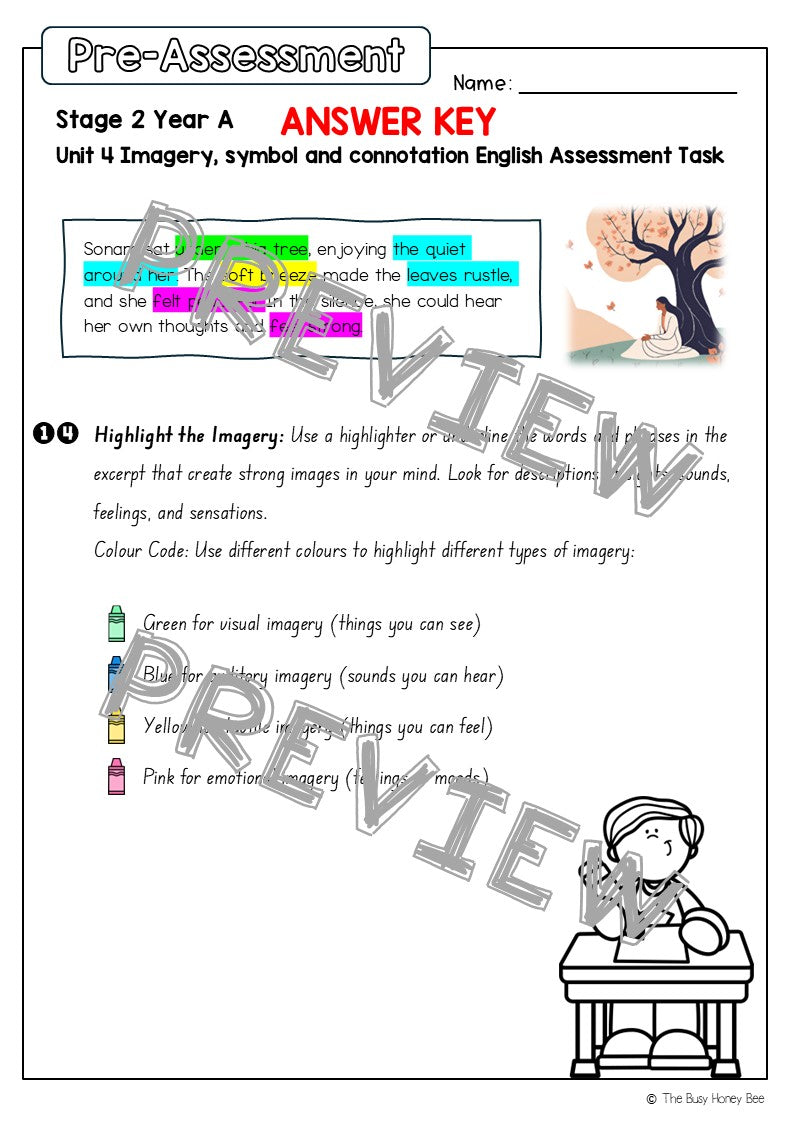 Stage 2 Year A English Pre- and Post-Assessment Unit 4 Imagery, Symbol and Connotation