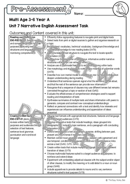 Multi Age 3-6 Year A English Pre- and Post-Assessment Unit 7 Narrative