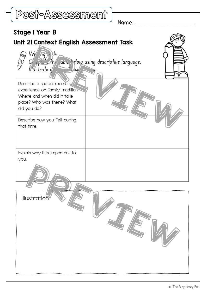 Stage 1 Year B English Pre- and Post-Assessment Unit 21