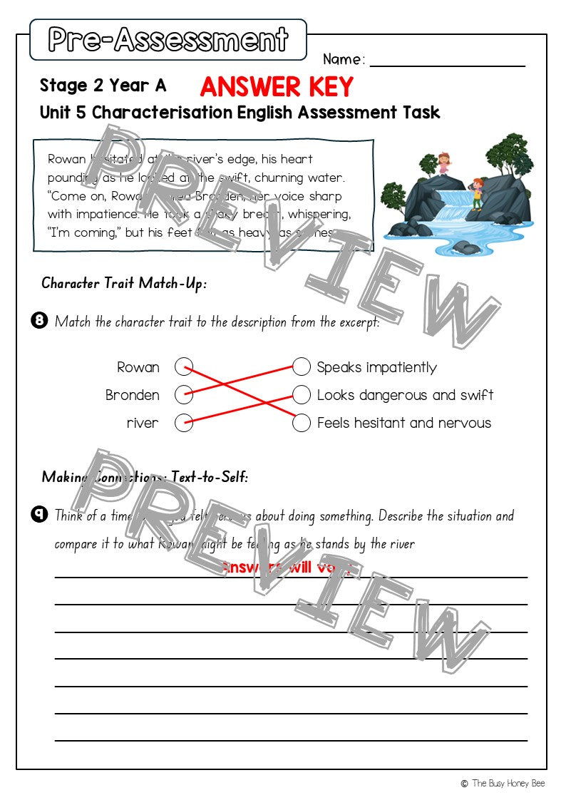 Stage 2 Year A English Pre- and Post-Assessment Unit 5 Characterisation