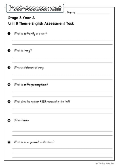 Stage 3 Year A English Pre- and Post-Assessment Unit 8 Theme