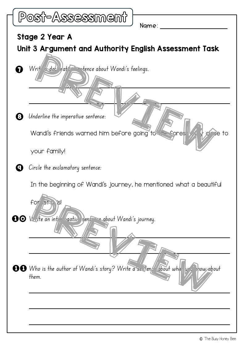 Stage 2 Year A English Pre- and Post-Assessment Unit 3 Argument and Authority