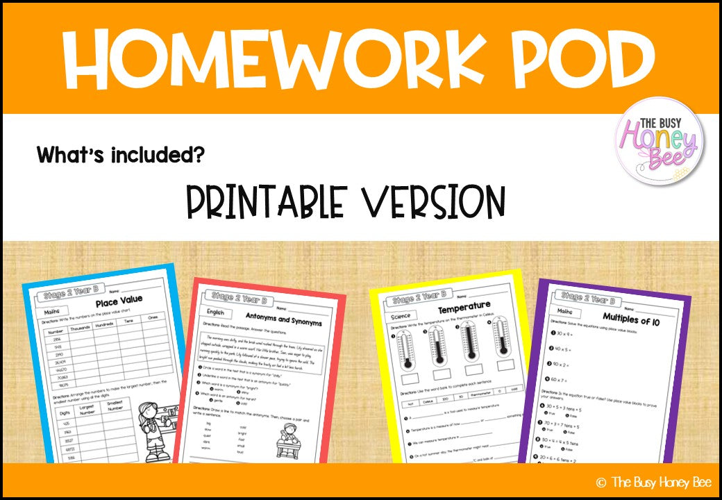 Stage 2 Year B Homework/Learning Pods Term 1 Mega Bundle