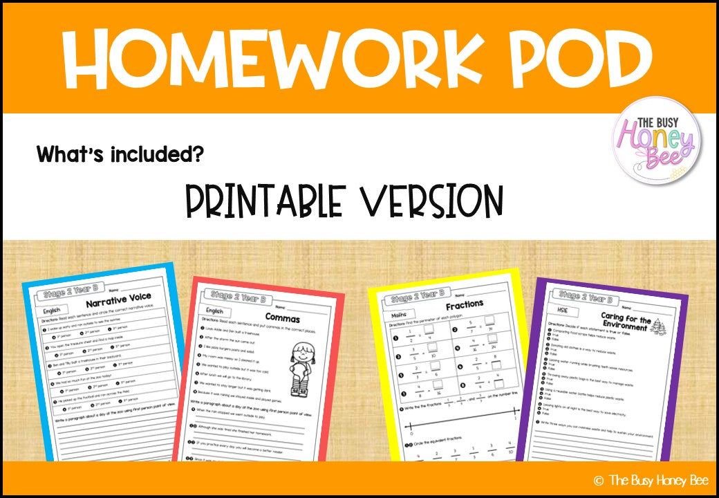 Stage 2 Year B Homework/Learning Pods Term 1 Mega Bundle