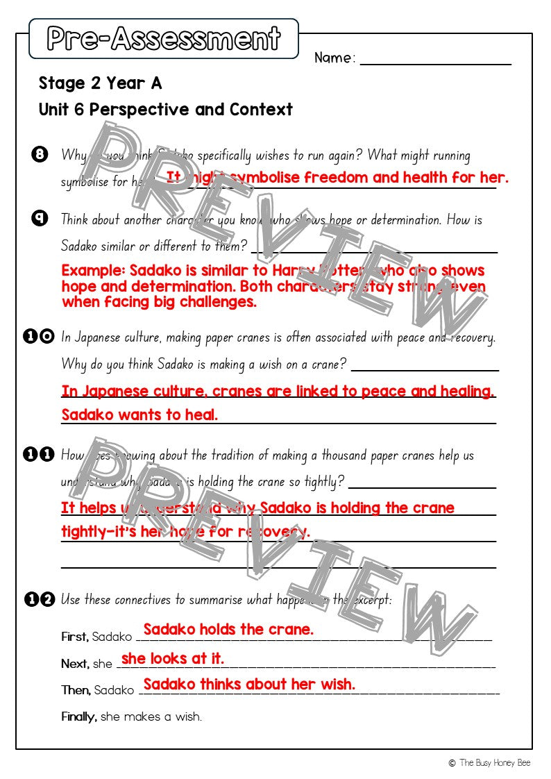 Stage 2 Year A English Pre- and Post-Assessment Unit 6 Perspective and Context