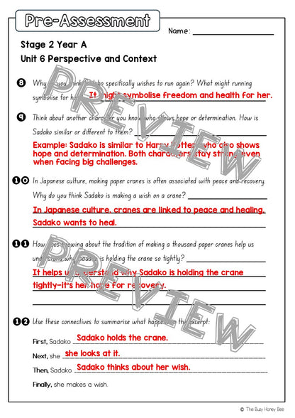 Stage 2 Year A English Pre- and Post-Assessment Unit 6 Perspective and Context