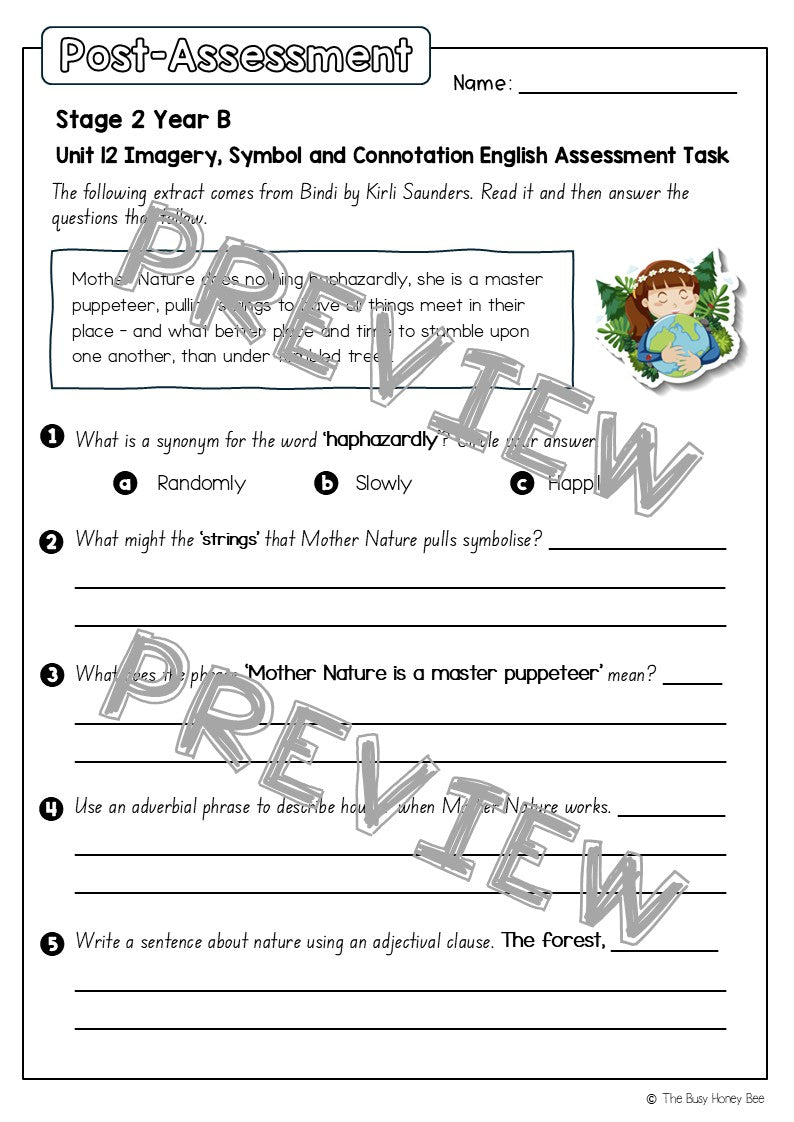 Stage 2 Year B English Pre- and Post-Assessment Unit 12 Imagery, symbol and connotation