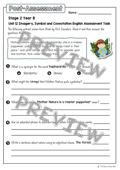 Stage 2 Year B English Pre- and Post-Assessment Unit 12 Imagery, symbol and connotation