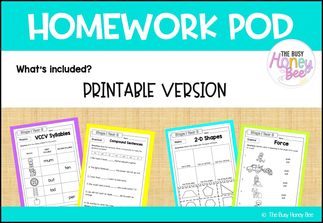 Stage 1 Year B Homework/Learning Pods Term 1 Mega Bundle