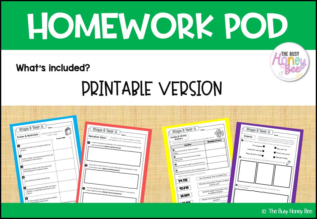 Stage 3 Year A Homework/Learning Pods Term 1 Mega Bundle