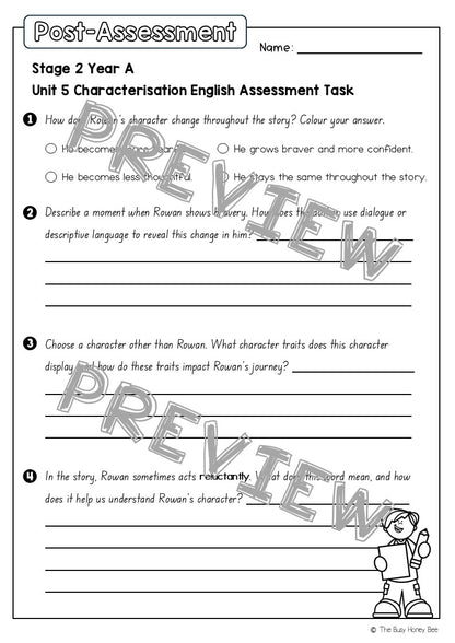 Stage 2 Year A English Pre- and Post-Assessment Unit 5 Characterisation