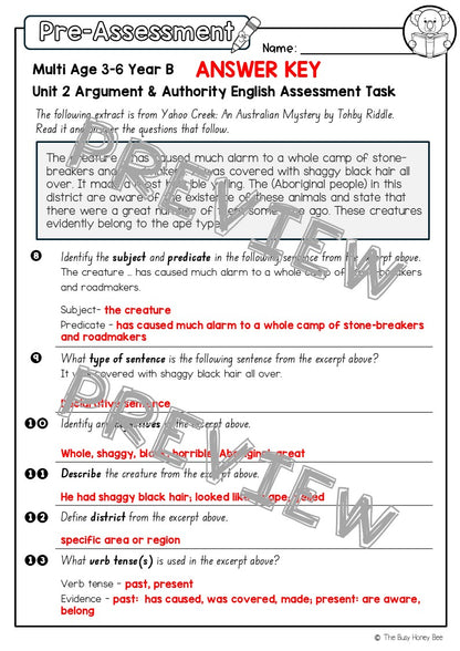 Multi Age 3-6 Year B English Pre- and Post-Assessment Unit 2 Argument and Authority