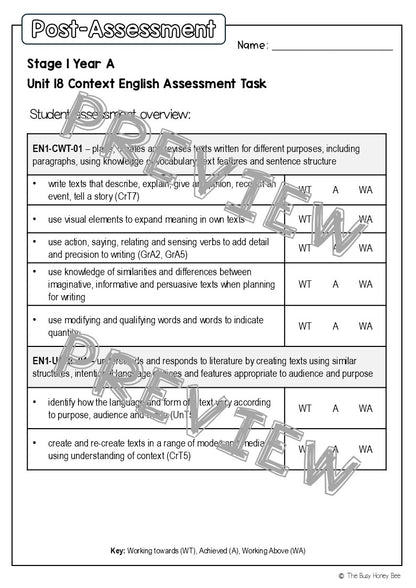 Stage 1 Year A English Pre- and Post-Assessment Unit 18