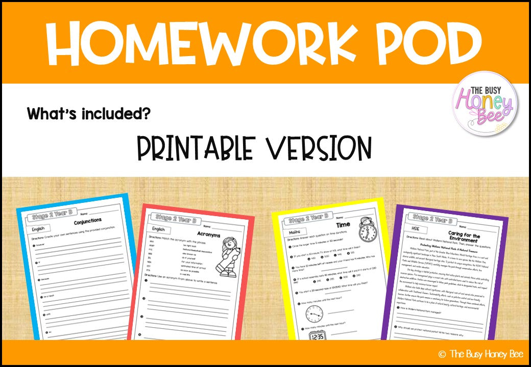 Stage 2 Year B Homework/Learning Pods Term 1 Mega Bundle