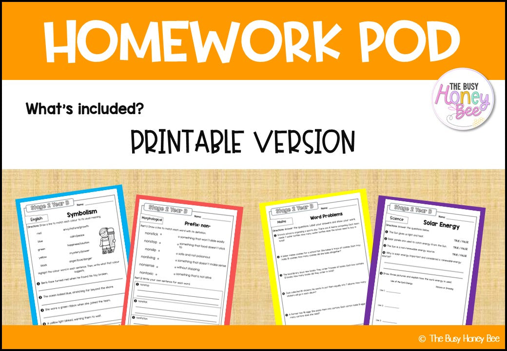 Stage 2 Year B Homework/Learning Pods Term 3 Mega Bundle