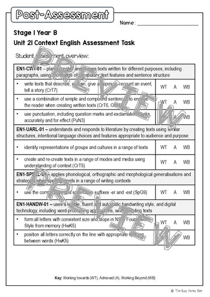 Stage 1 Year B English Pre- and Post-Assessment Unit 21