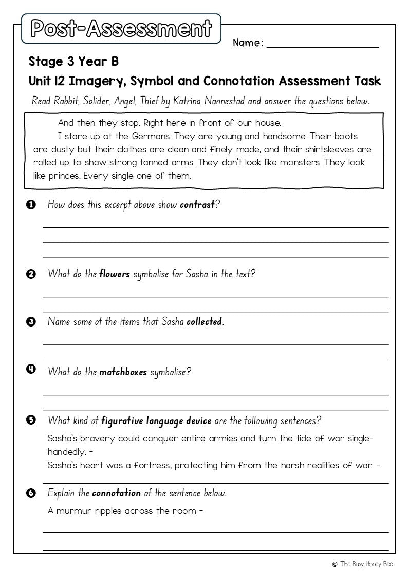 Stage 3 Year B English Pre- and Post-Assessment Unit 12 Imagery, symbol and connotation