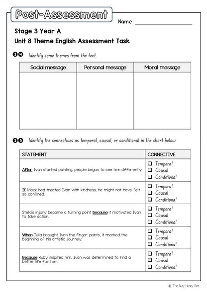 Stage 3 Year A English Pre- and Post-Assessment Unit 8 Theme