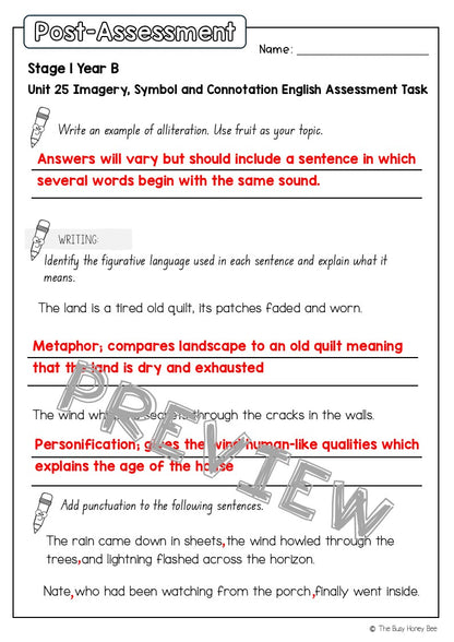 Stage 1 Year B English Pre- and Post-Assessment Unit 25