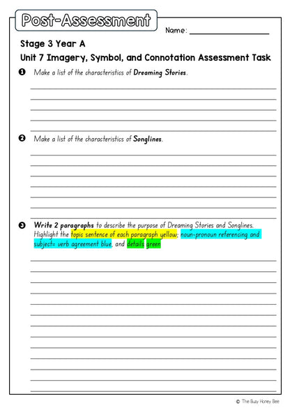 Stage 3 Year A English Pre- and Post-Assessment Unit 7 Imagery, symbol and connotation