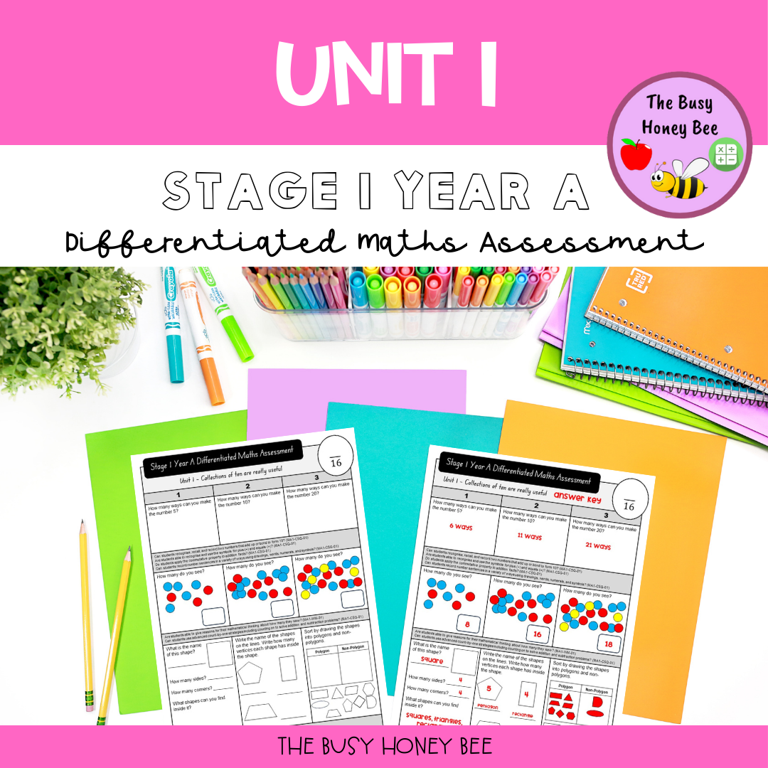 Stage 1 Year A Term 1 Differentiated Maths Assessment Bundle