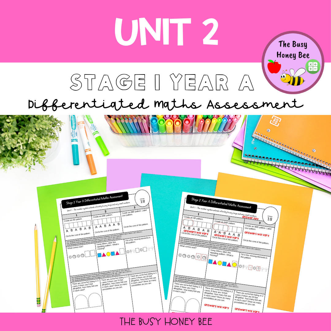 Stage 1 Year A Term 1 Differentiated Maths Assessment Bundle