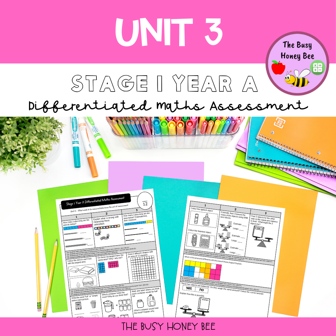 Stage 1 Year A Term 1 Differentiated Maths Assessment Bundle