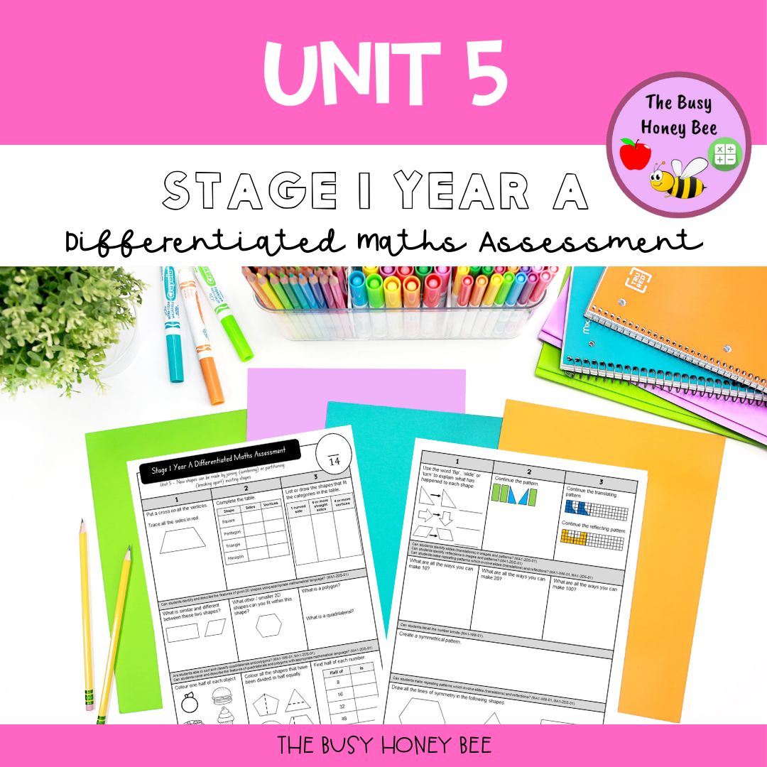 Stage 1 Year A Term 1 Differentiated Maths Assessment Bundle