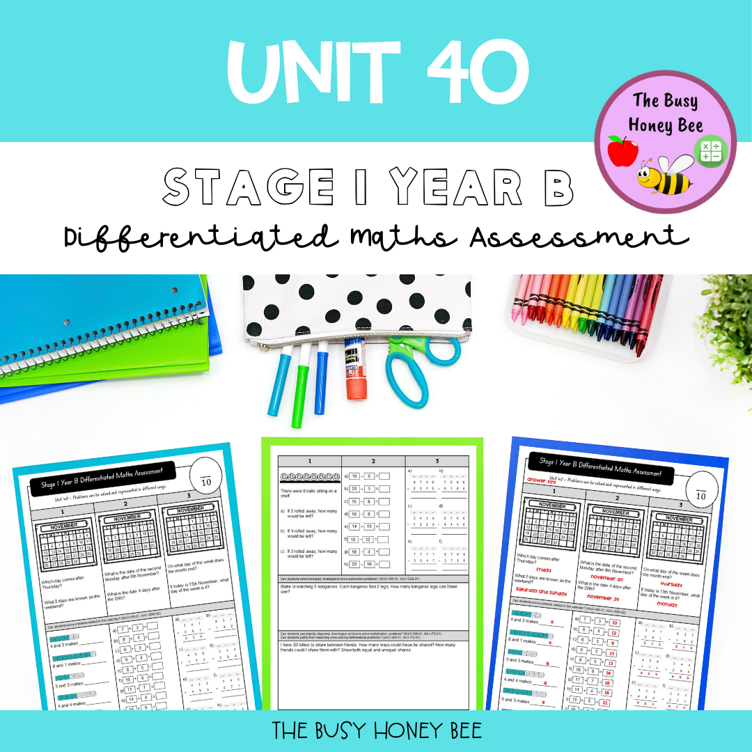 Stage 1 Year B Term 4 Differentiated Maths Assessment Bundle