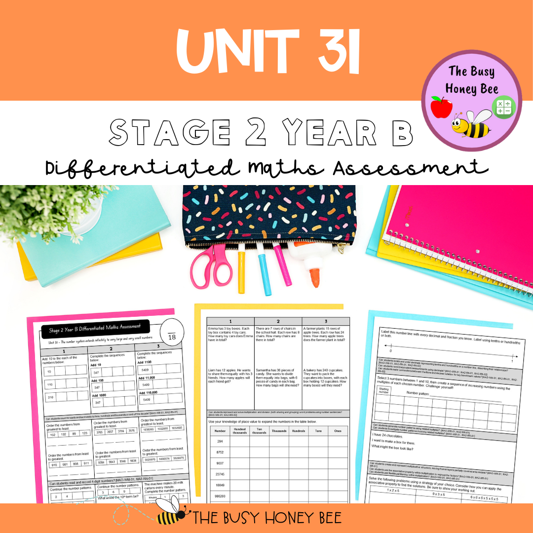 Stage 2 Year B Term 3 Differentiated Maths Assessment Bundle