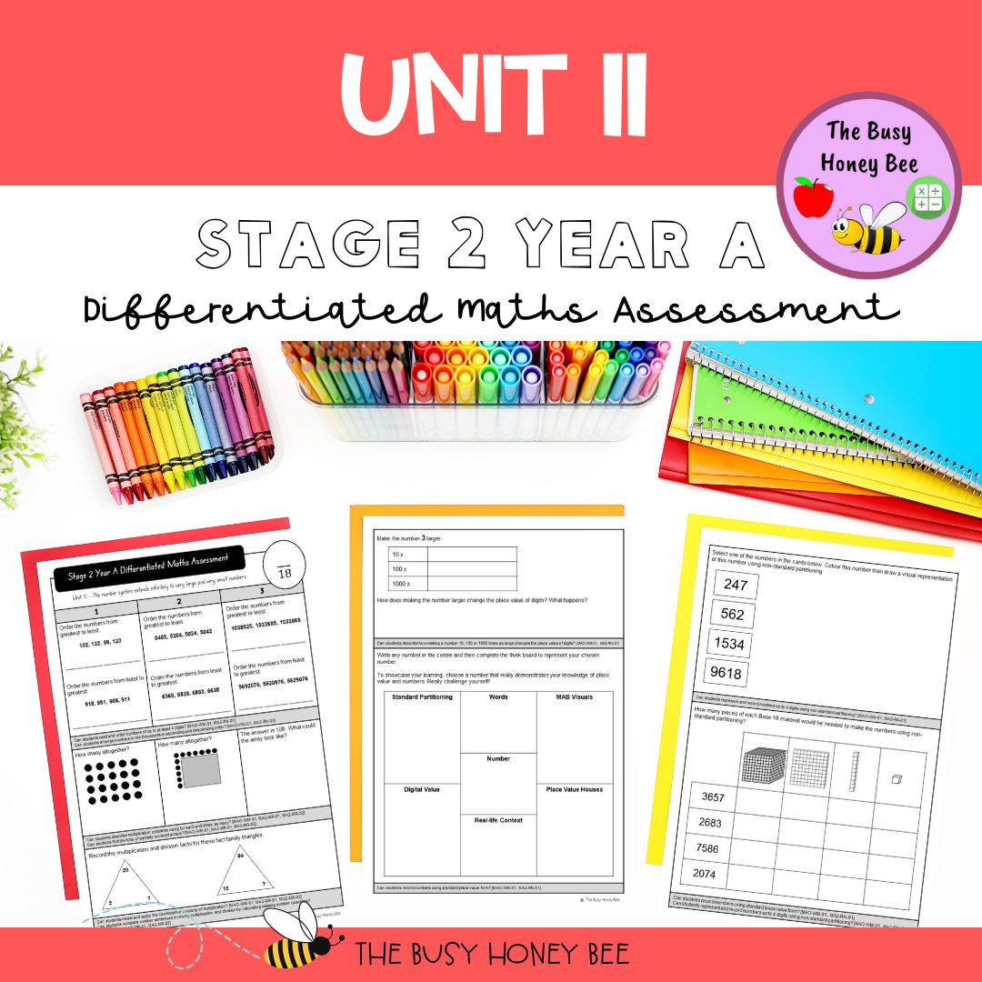 Stage 2 Year A Term 3 Differentiated Maths Assessment Bundle