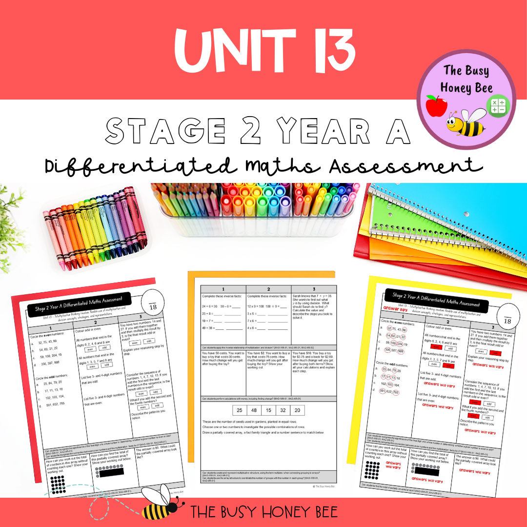 Stage 2 Year A Term 3 Differentiated Maths Assessment Bundle