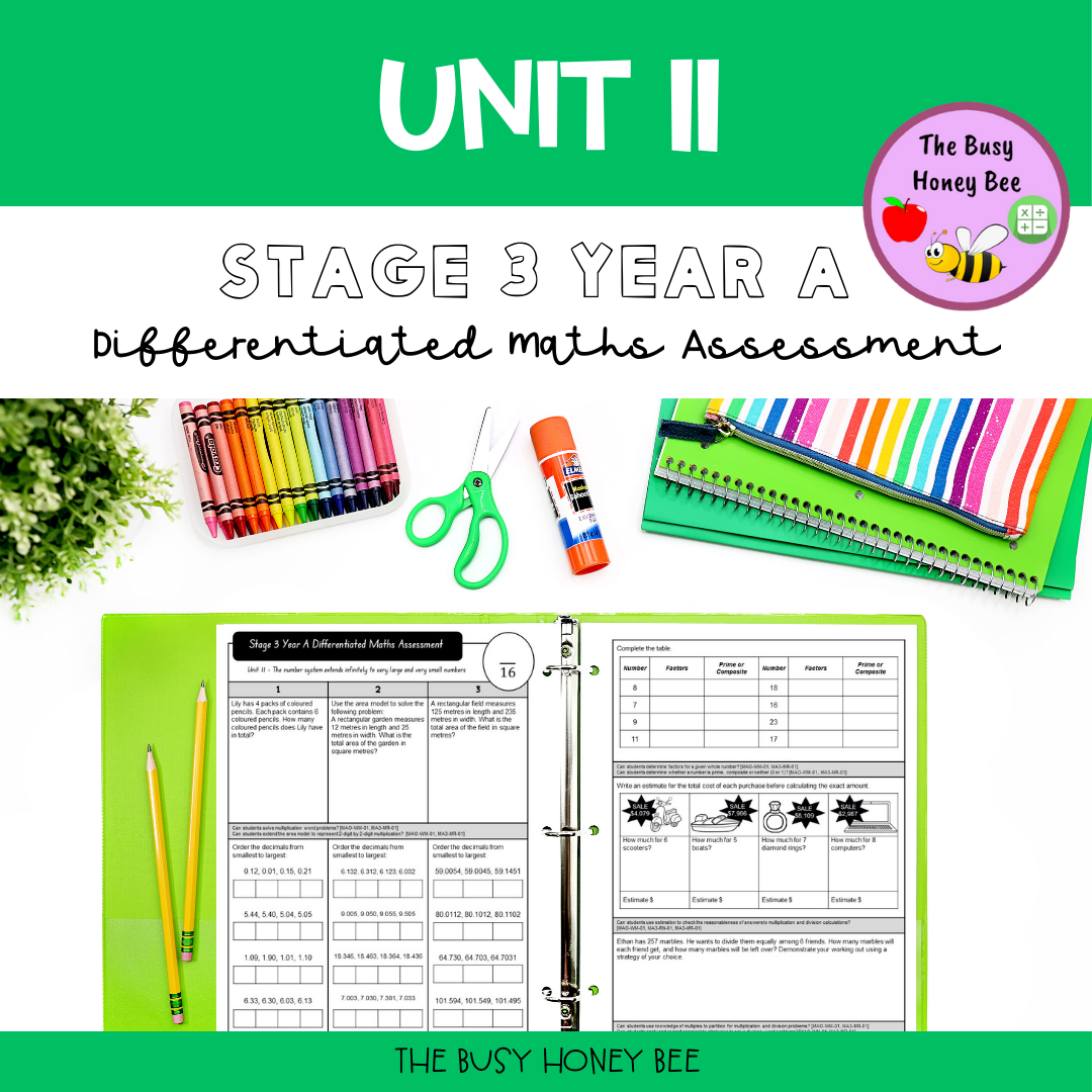 Stage 3 Year A Term 3 Differentiated Maths Assessment Bundle