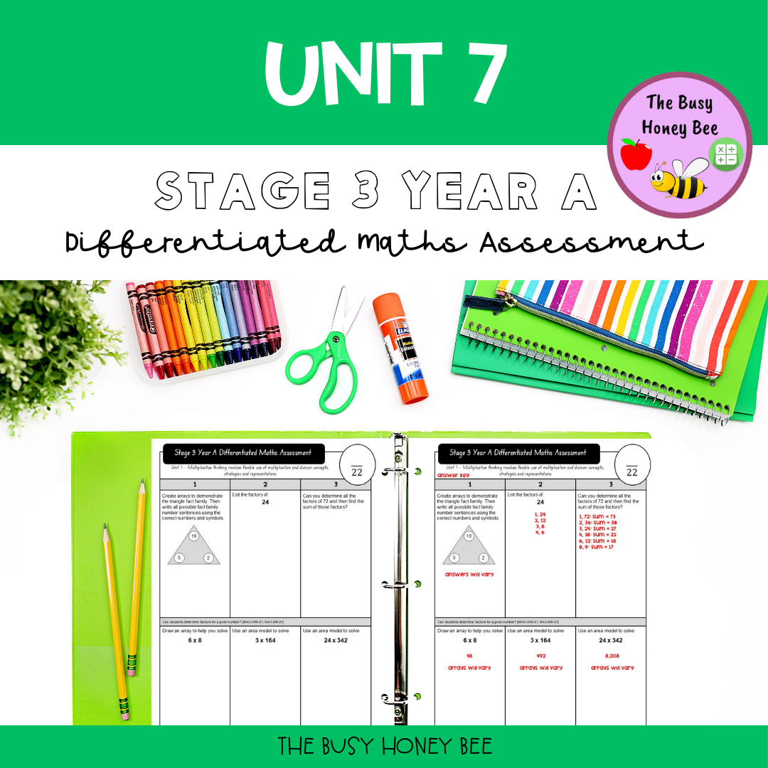 Stage 3 Year A Term 2 Differentiated Maths Assessment Bundle