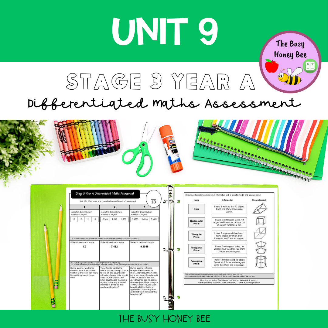 Stage 3 Year A Term 2 Differentiated Maths Assessment Bundle