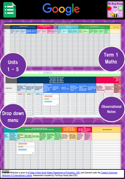 Multi Age K-2 Year A NSW Term 1 Maths Assessment Overview Google Sheet