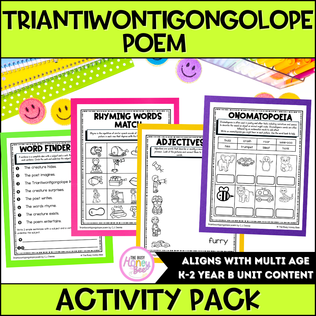 Triantiwontigongolope poem by C.J. Dennis Activity Pack