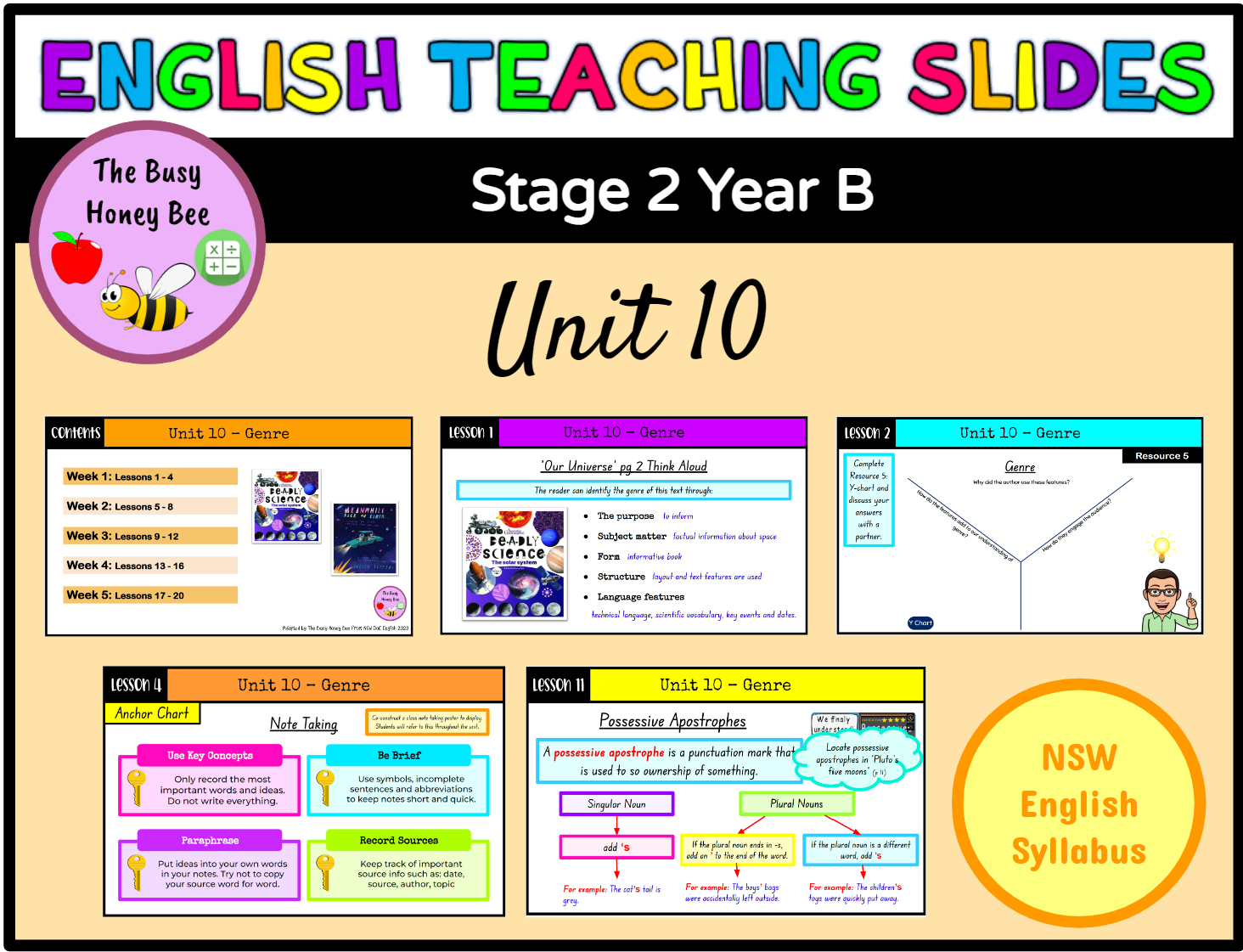 Stage 2 Year B Unit 10 Genre English Teaching Slides – The Busy Honey Bee