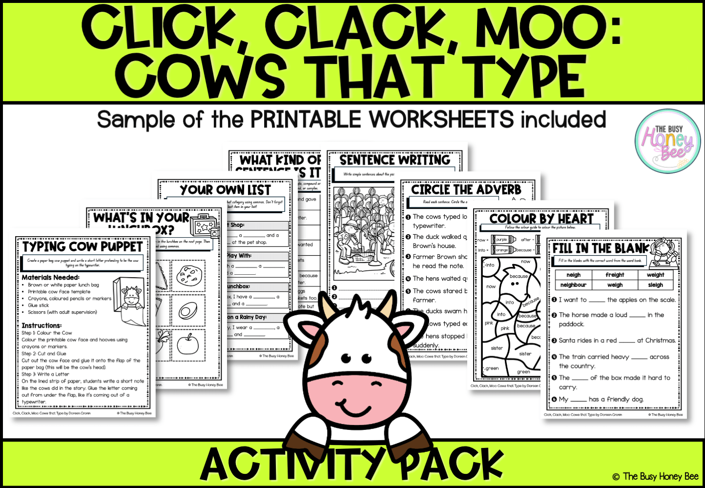 Click, Clack, Moo: Cows that Type by Doreen Cronin Activity Pack - Activity Pack