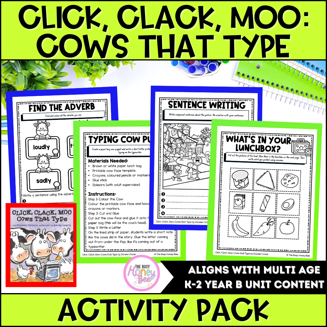 Click, Clack, Moo: Cows that Type by Doreen Cronin Activity Pack - Activity Pack