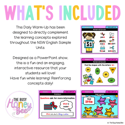 Early Stage 1 Australian | NSW English Daily Review | Warm-Up Unit 9 - Warm Ups | Revision