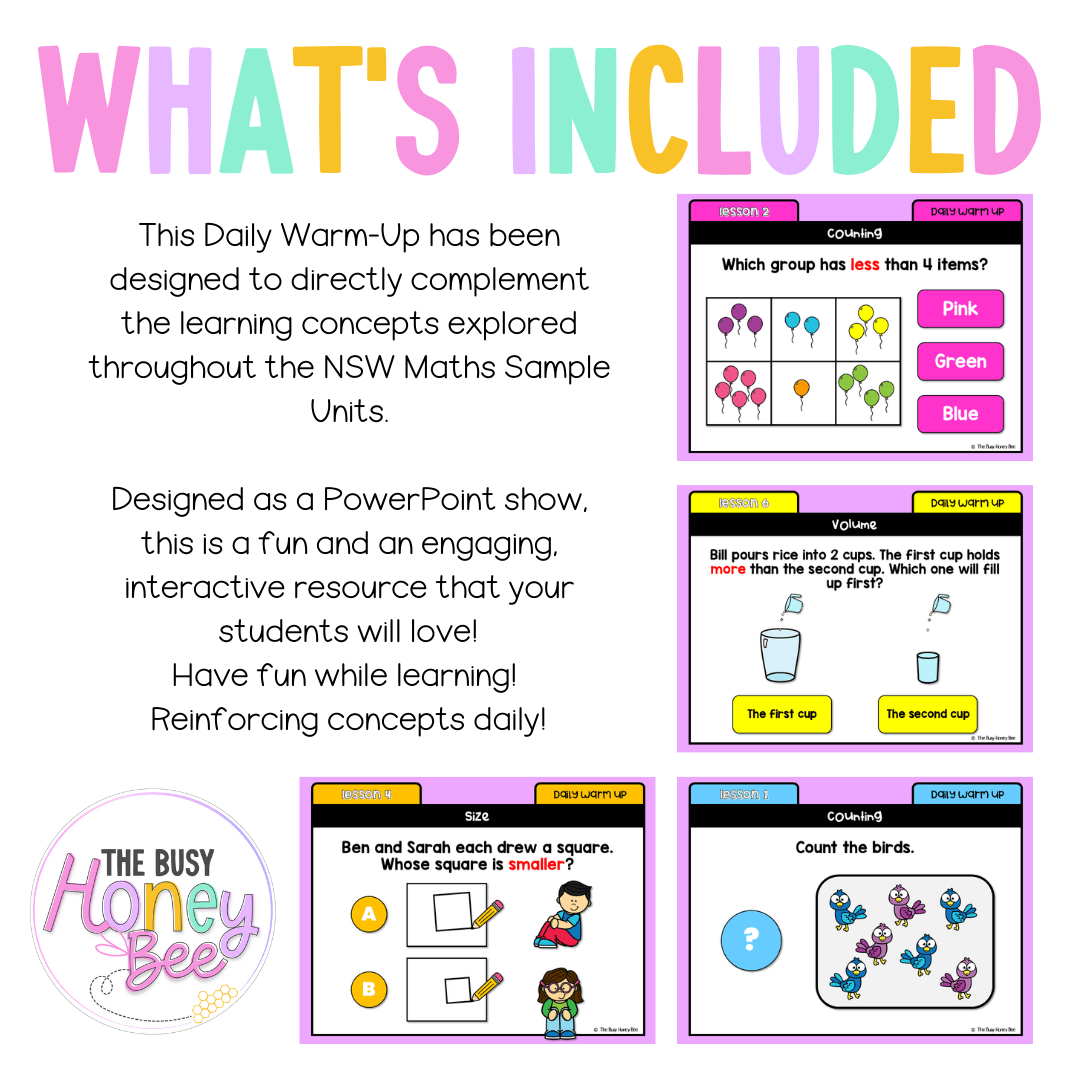 Early Stage 1 Australian | NSW Math Daily Review | Warm-Up Unit 3 - Warm Up | Revision