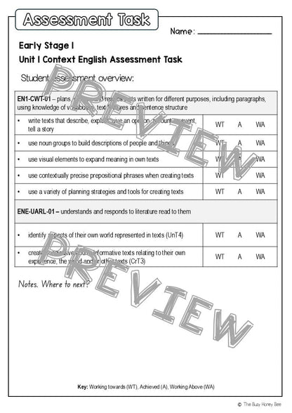 Early Stage 1 English Assessment Unit 1 Context - Assessment
