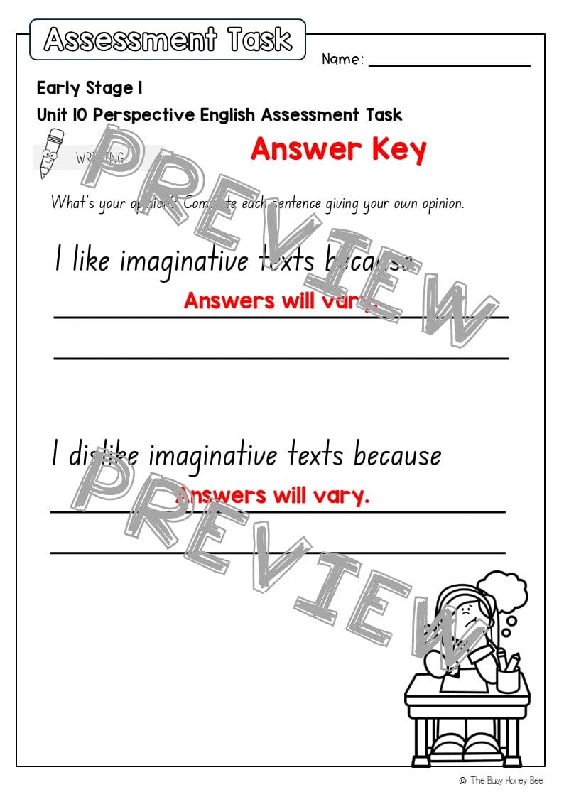 Early Stage 1 English Assessment Unit 10 Perspective - Assessment