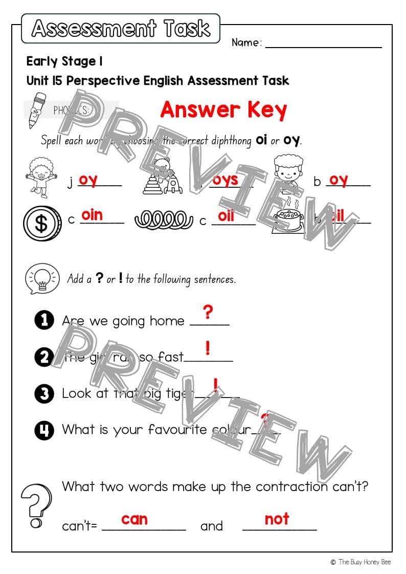 Early Stage 1 English Assessment Unit 15 Perspective - Assessment