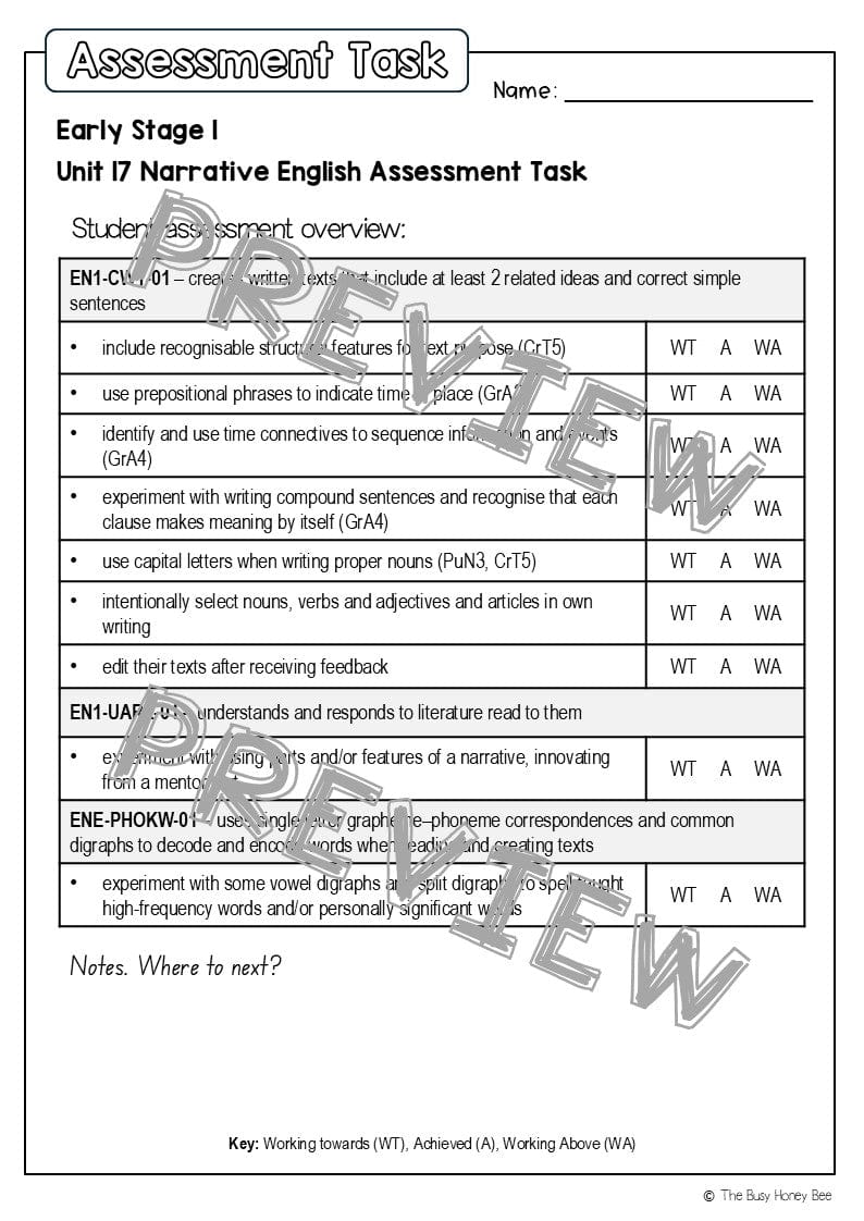 Early Stage 1 English Assessment Unit 17 Narrative - Assessment