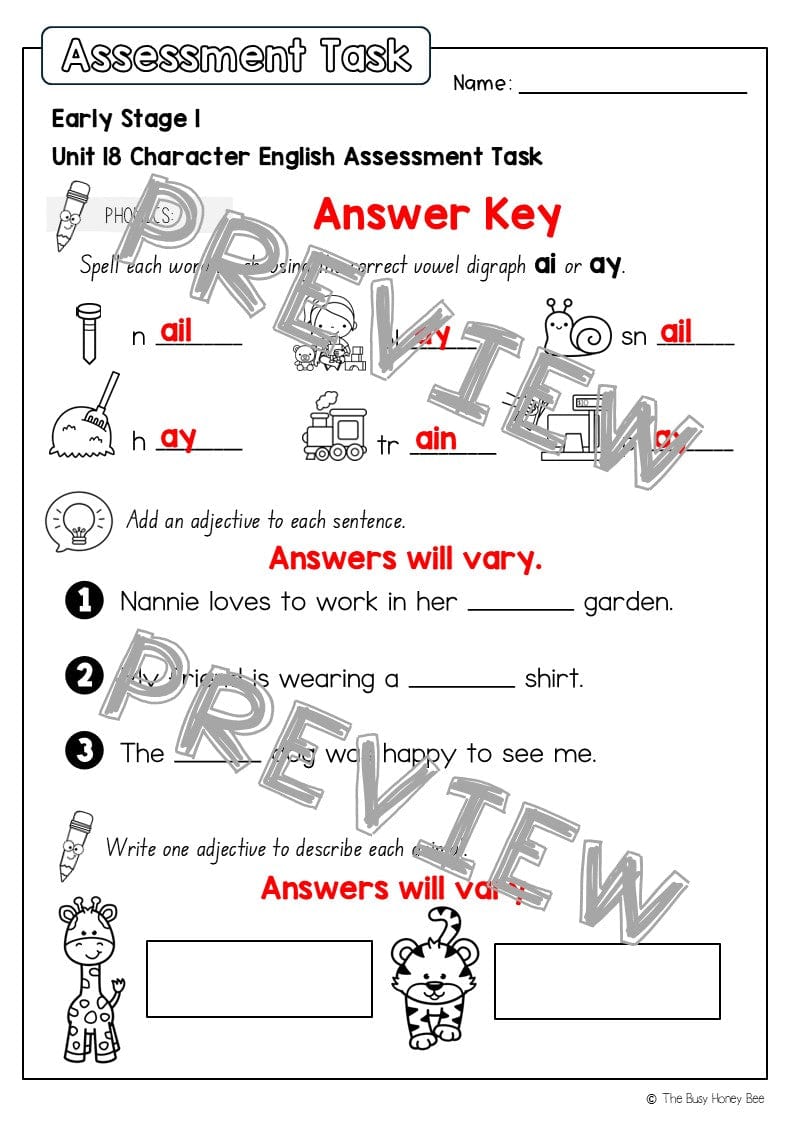 Early Stage 1 English Assessment Unit 18 Character - Assessment
