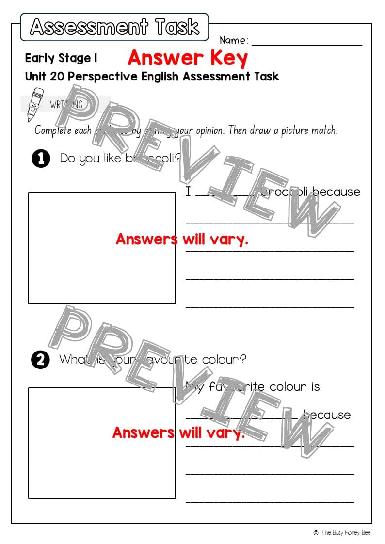 Early Stage 1 English Assessment Unit 20 Perspective - Assessment
