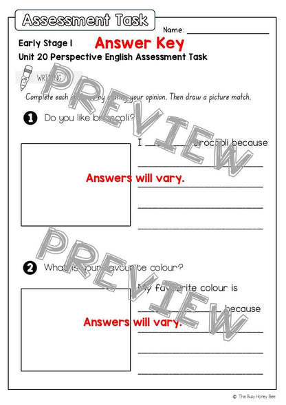 Early Stage 1 English Assessment Unit 20 Perspective - Assessment
